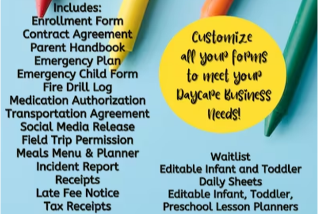 Daycare Forms Complete Child Care Business Bundle, Customize, Home Daycare, Preschool, Edit Google Docs image